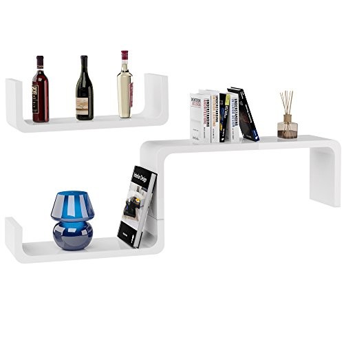 3er Set Wandregal im Retro Stil - Design Lounge Regal Bücherregal Hängeregal Holzregal - Modellauswahl U-Form weiß