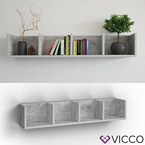 VICCO Wandregal 90 cm Beton - für CD DVD PC Spiele Cover Medienregal Regal Archiv Mediathek