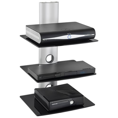 VonHaus 3 x schwebendes Glasregal mit verstärkten Hartglas für DVD Spieler/ Kabelboxen/ Spielkonsolen/ TV Zubehoer - Silber