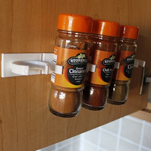 3-tlg. Set selbstklebende Gewürzregale Streifen mit Klammern für Marmeladengläser von Kurtzy - für Glas- oder Kunststoffbehälter, klebt an der Schranktür, Schublade o. Wand auch für prof. Einsatz