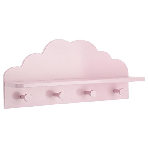 2 in 1 Kleiderhaken + Regal aus Holz für Kinder – Wolken-Form - Farbe ROSA