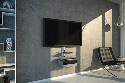 NEG Multimedia TV-Rack SUSPENDER 503W (weiß) mit 3 Glas-Ablagen (extra groß, 15kg pro Ablage) und Kabelmanagement-System