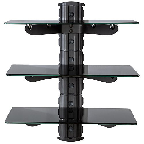 TecTake Wandregal Glasregal TV Wandhalterung schwarz (3 Ablageböden) für Blu-ray DVD Player Hifi Geräte