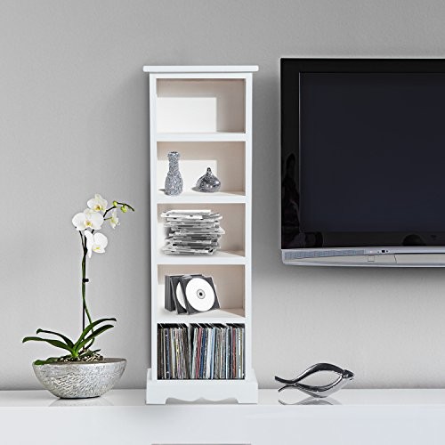 Homcom® DVD Standregal CD Ständer Regal für 115 CDs Holzregal 5 Fächer Weiß 30x17x90cm