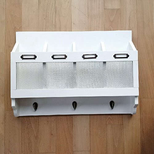 Aufbewahrungsregal Wandregal Shabby Chic Landhaus Vintage Ablagefächer und 3 Haken, Holz 12904