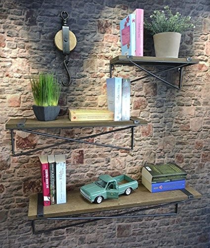 Livitat® Bücherregal Wandregal CD Regal Metall Holz Industrie Design Vintage Loft LV5033