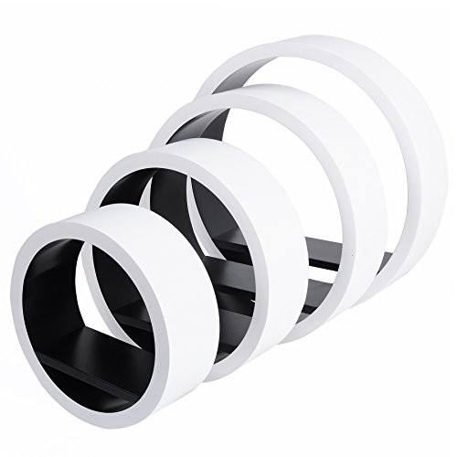 WOLTU RG9231sz Wandregal Schweberegale, 4er Set Oval Lounge Cube Regal, Retro Bücherregal, MDF Holz, DIY zum Hängen, Weiß-schwarz