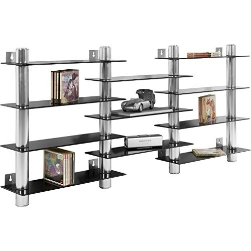 STILISTA® CD DVD Wandregal, Varianten: Klarglas / Schwarzglas, Aluminium Tubes, Höhe 60 cm, für 300 CDs, Rack Regal Glas