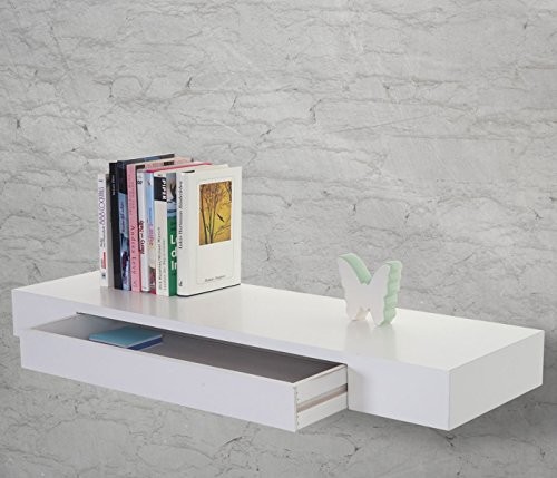 Wandregal Oise, Hängeregal Regal, 80cm Schublade ~ weiß