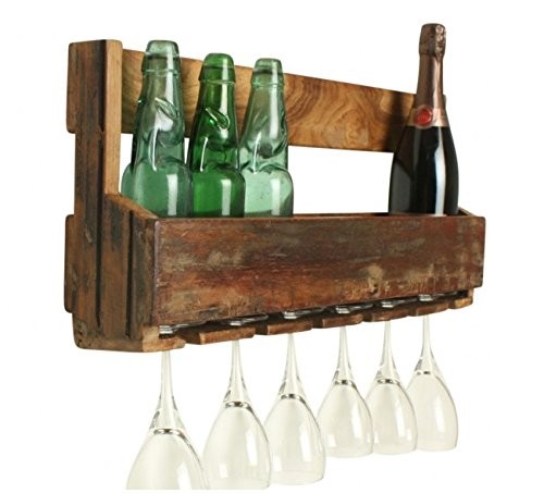 Vintage Wandregal mit Glashaltern Weinregal Küchenregal Natur