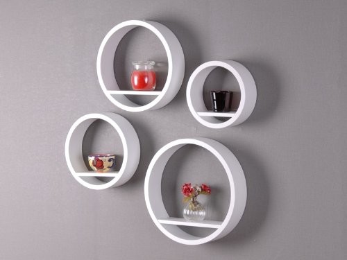 Hängeregal Hängeregalset Regal Regalset matt rund 4 teilig BHP B421082 Varianten, Farbe:Weiß