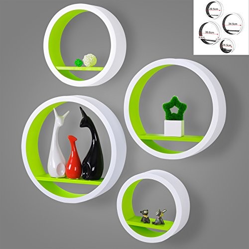 Wandregal Dekoregal, MDF Holz, Bücherregal Hängeregal, Wandboard Rund CD DVD Regal, Grün RG9231gn