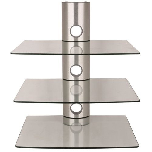 NEG Multimedia TV-Rack SUSPENDER 503S (silber) mit 3 Glas-Ablagen (extra groß, 15kg pro Ablage) und Kabelmanagement-System