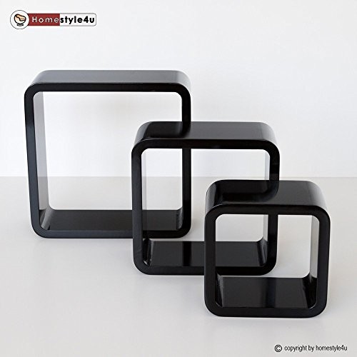 Homestyle4u Retro Cube Design Wandregal Wandboard Regal Würfel 3er Set schwarz