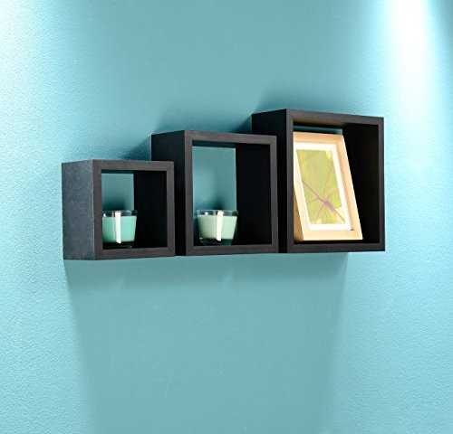 Carlo Milano Cube-Regal: 3er-Set Quadratische Wandregale, bis 25 x 25 x 9 cm, schwarz (Holz-Regal)