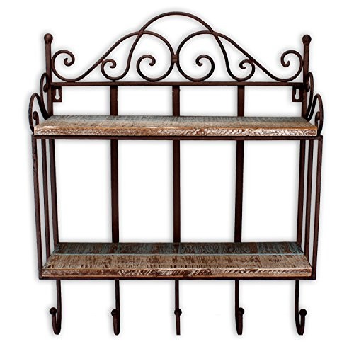 Wandregal, Hängeregal "Nostalgica" in Rostoptik mit Haken für indoor und outdoor