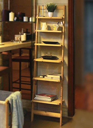 Modernes Leiterregal aus Holz / natur - Bücherregal mit 6 Böden - Badezimmerregal Standregal