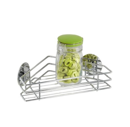 Wenko Turbo-Loc Küchen-Eckablage, Küchenregal aus verchromtem Metall in Silber - Befestigung ohne Bohren, 20,5 x 7 x 20,5cm