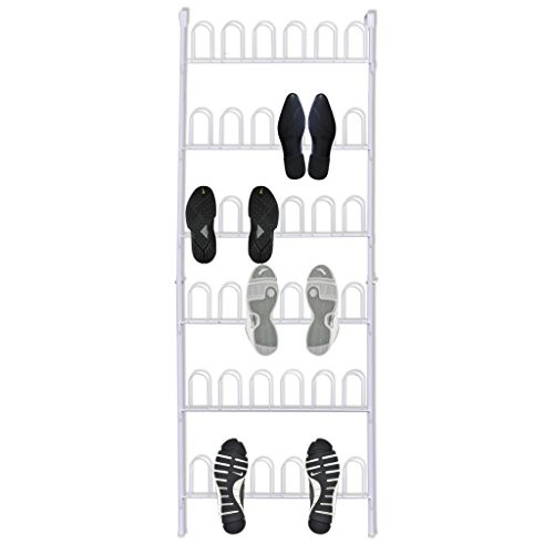 Anself Schuhaufbewahrung Schuhregal aus Stahl mit 6 Reihen für 18 Paar Schuhe an die Wand 56 x 157 cm Weiß