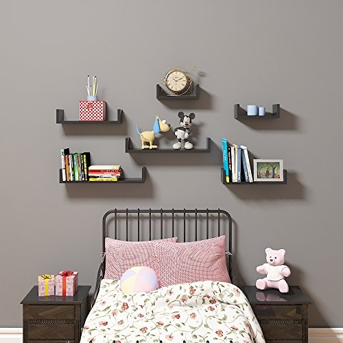 Songmics 3er Set Wandregal, MDF Holz, Belastbarkeit 15 kg, Tiefe 15 cm, schwarz U-Form Wandboard CD-regal LWS66B