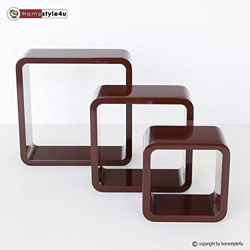 Homestyle4u Retro Cube Design Wandregal Wandboard Regal Würfel 3er Set dunkelbraun