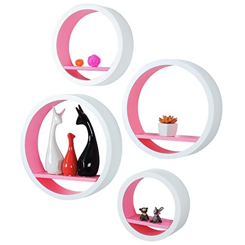 WOLTU RG9231pk-1 Wandregal Rund, MDF Holz, Bücherregal Hängeregal, Wandboard CD Regal, Pink