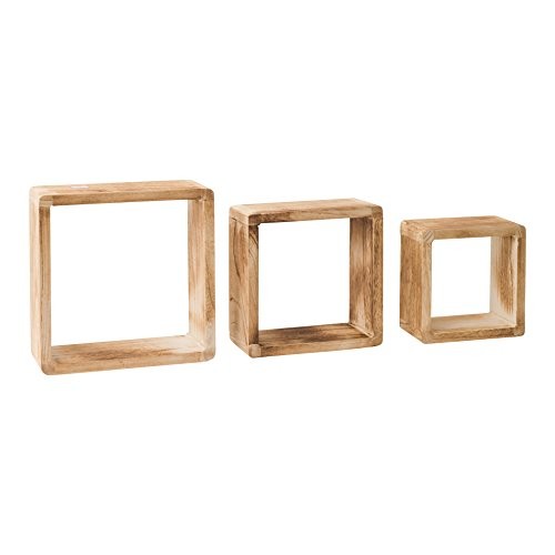 Rebecca Srl 3er-Set Wandregal Hängeregal Bücherregal quadratisch hellbraun Retro-Look Wohnräume (Code RE4511)