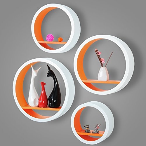 WOLTU RG9231or-1 Wandregal Rund, MDF Holz, Bücherregal Hängeregal, Wandboard CD Regal, Orange