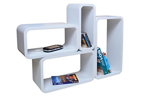 Verstärkte Vielen Farben MDF Retro Design Cube 4er Set Regal Regale Wandregal Deko Würfel CD DVD Lounge Cuben LO01 (Weiß)