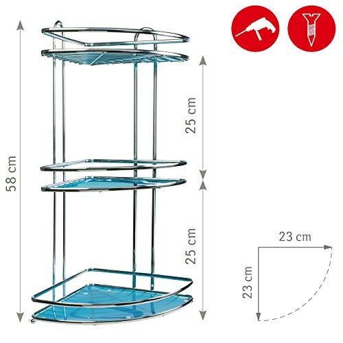 Tatkraft Kaiser Dusche Eckregal Dreireihig für Badezimmer 35X25.8X58.5H cm Stahl Verchromt