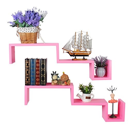 Woltu 2er Set Wandregal Bücheregal CD Regal Hängeregal Regale MDF Rosa RG9245rs
