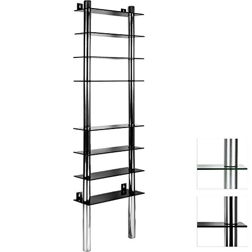 STILISTA® CD DVD Wandregal, Varianten: Klarglas / Schwarzglas, Aluminium Tubes, Höhe 164,5 cm, 8 Ebenen für 222 CDs