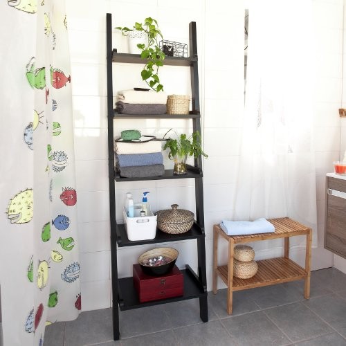 SoBuy® Modernes Leiterregal, Standregal, Bücherregal, Badregal, schwarz, Breit: 56cm,FRG17-SCH