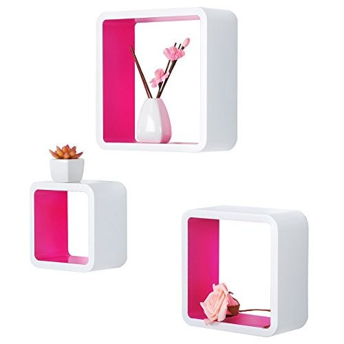 WOLTU RG9236rs-1 Schweberegal Wandregal Cubes, MDF Holz, Hängeregal Bücherregal, CD/DVD Aufbewahrung, Regal, Rosa