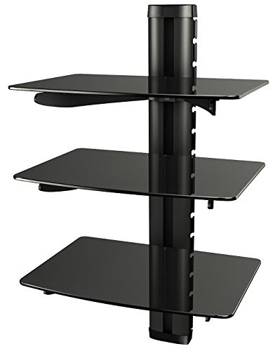 RICOO Wandregal TV Board Hifi Rack Glasregal DVD-Player-Regal / DVD-B3 / Wandhalterung TV Möbel Regal DVD Bluray Player Wandregal Hifi Geräte / inkl. Kabelkanal / Sicherheitsglas / Schwarz /