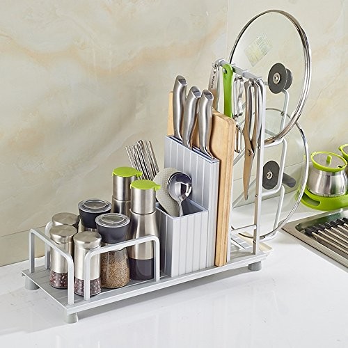 Global- Aluminium-Material Multifunktions-Küche Racks Gewürz Regal, Küche Regal Wand Anhänger Küchengeschirr Lagerregale ( Farbe : Silber , größe : 45*18*40cm )