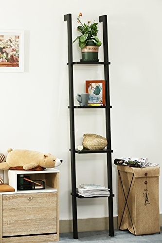 Orolay Moderne Leiterregal mit vier Böden Wandregal Standregal (Schwarz)