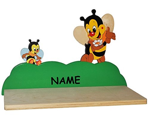 Wandregal aus massiven Holz - Biene / Bienen incl. Namen - Kinderzimmer Wandboard - Tiere - für Kinder Kinderregal / Bücherregal / Hängeregal / Regal Tier - Mädchen Jungen