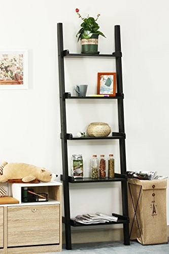 Orolay Modernes Leiterregal Wandregal Bücherregal mit fünf Böden (Schwarz)