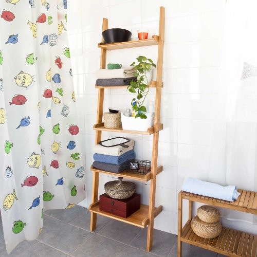 SoBuy® Bambusregal, Wandregal, Badregal,Leiterregal, Standregal, Bücherregal, FRG17-B-N