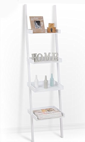 Leiterregal mit 4 Böden in weiß - 168 x 37 cm - Ideal für Wohnzimmer oder als Badezimmerregal