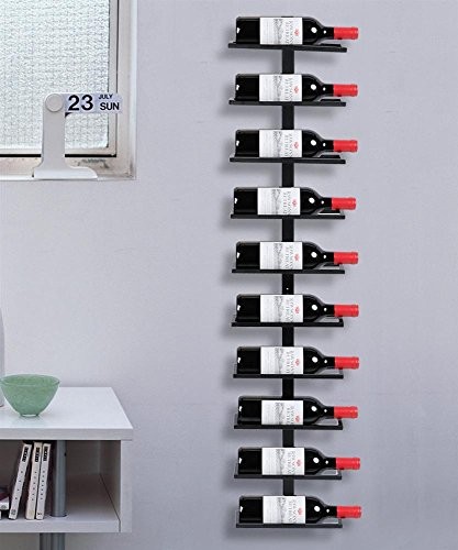 Yahee Weinregal Flaschenregal Aufbewahrungsregal für die Wand aus Metall 10 Flaschen, Schwarz