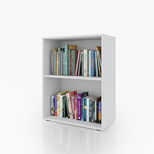 Bücherregal 2 Fächer Weiß - 78 x 60 cm - Holzregal Regal Standregal Aktenregal Aktenschrank Bücher