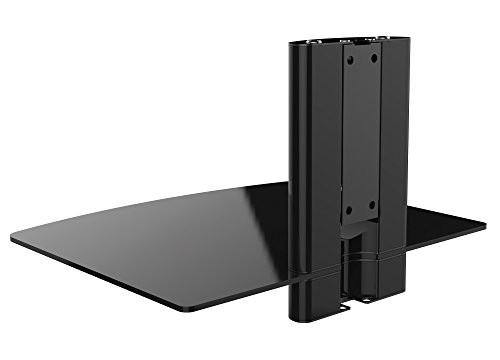 Hifi BluRay / DVD-Player / Receiver / Spielkonsole Wandregal mit Kabelschacht und ESG Sicherheitsglasböden, bis zu 10 kg Tragkraft, schwarz, Anzahl Regalböden:1 Regalboden